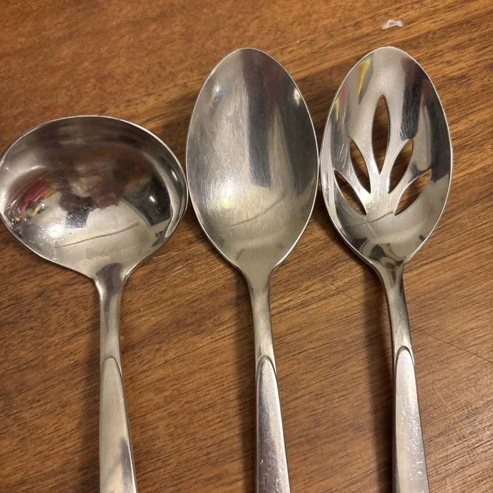 Gorham Stainless AUTUMN MIST Satin Glossy Tip - Serving Spoons -‎ Set Of 3